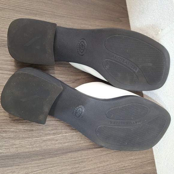 Naturalizer Spangle White Black Leather Square Toe Block Heel Slide Sandals 9.5M - Picture 5 of 7